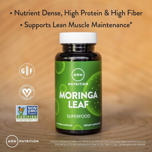 MRM Nutrition Moringa Leaf Capsules | 600mg Moringa | Superfoods | 60 Servings - Image 2