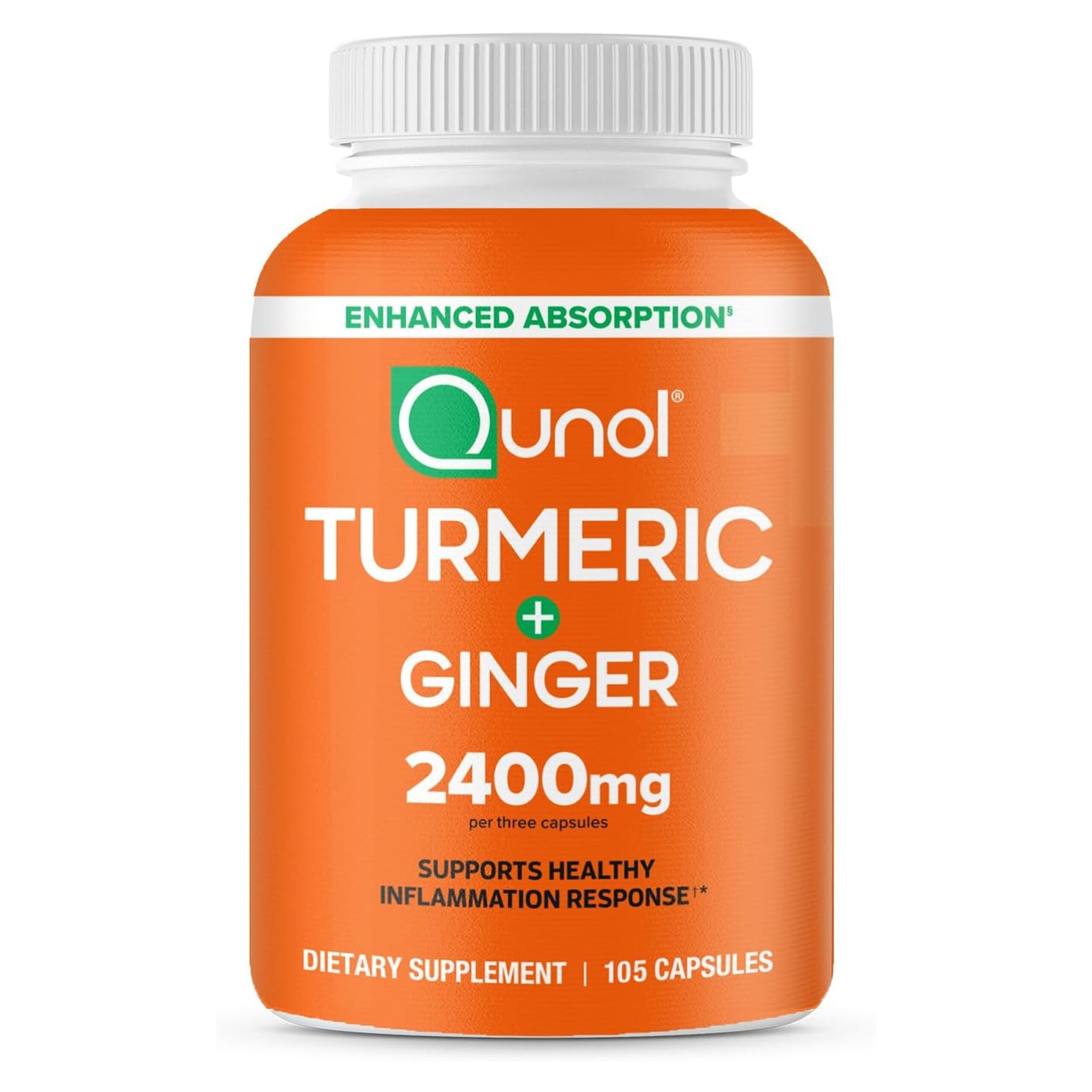 Qunol Turmeric Curcumin with Black Pepper & Ginger, 2400mg Turmeric Extract with 95% Curcuminoids, Extra Strength Supplement, Enhanced Absorption, Joint Support Supplement, 105 Count