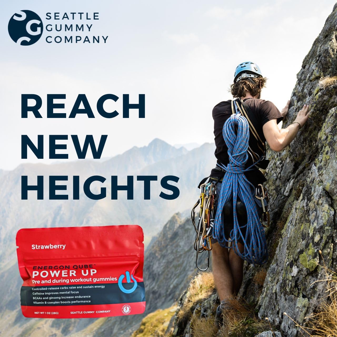 Seattle Gummy Company Power Up Pre-Workout Gummies – Endurance Gummies for Sustained Energy, Focus, and Recovery | BCAAs, Ginseng, Caffeine | Preworkout Gummies for Performance | Strawberry 4-Pack - Image 2