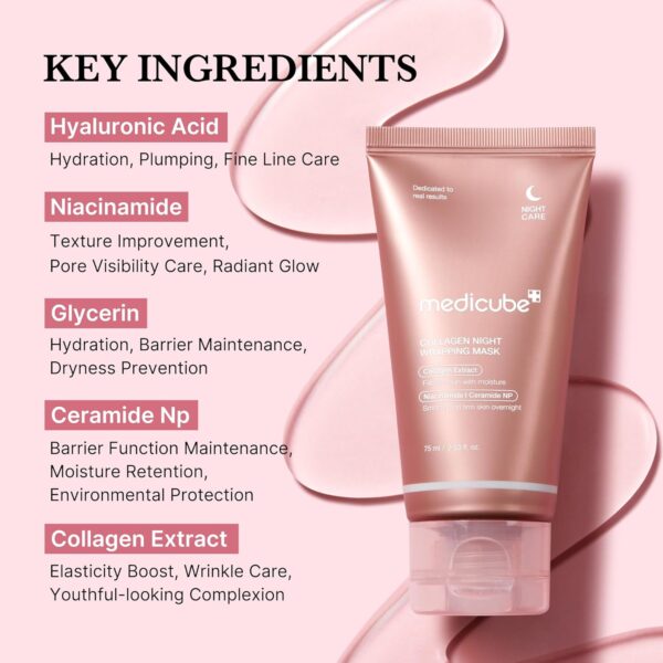 medicube Collagen Overnight Wrapping Peel Off Facial Mask Pack - Elasticity & Hydration Care, Reduces Sagging & Dullness - Hydrolyzed Collagen For Glowing Skin 2.53 fl.oz - Image 2