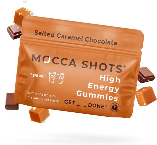 Seattle Gummy Company Caffeine Energy Gummies , Salted Caramel Chocolate Mocca Energy Chews, Nootropic, Vegan, Plant-Based, Gluten Free, 200mg Caffeine 2-Pack