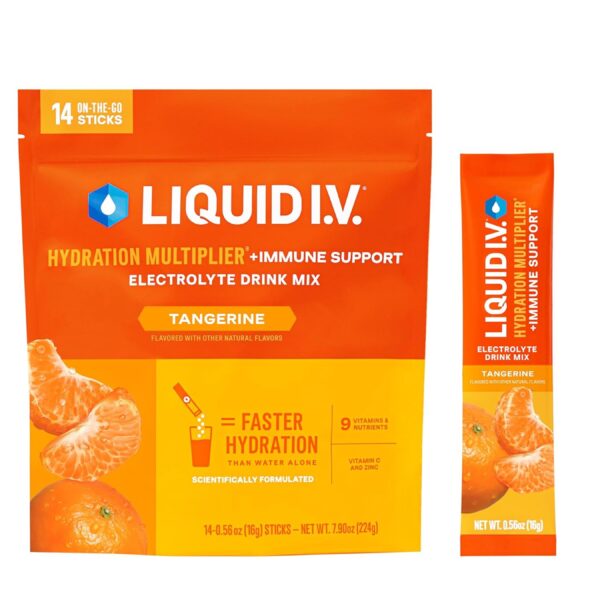 Liquid IV Hydration Multiplier +Immune Support - Tangerine | Electrolyte Powder Drink Mix | 1 Pack (14 Servings)