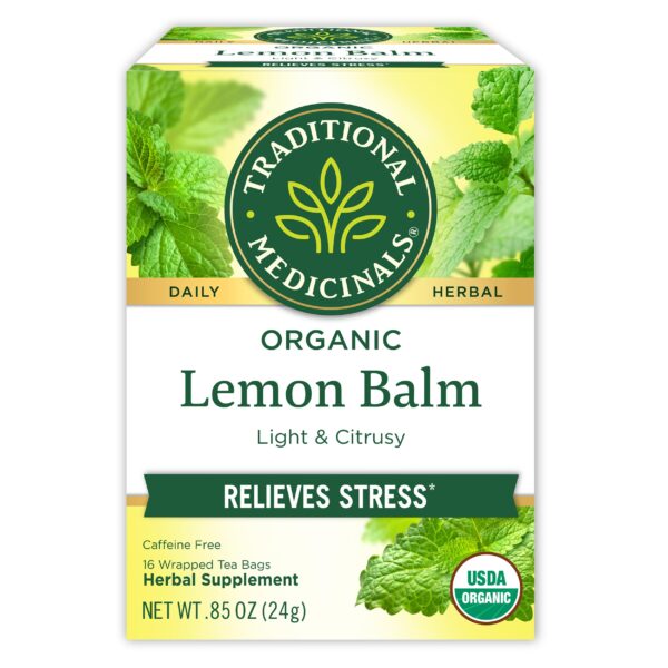 Traditional Medicinals Organic Lemon Balm Herbal Tea, Calming and Supports Digestion,16ct