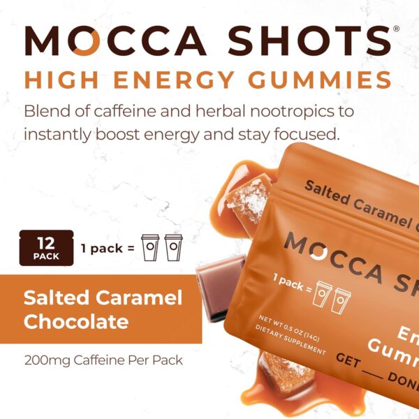 Seattle Gummy Company Caffeine Energy Gummies , Salted Caramel Chocolate Mocca Energy Chews, Nootropic, Vegan, Plant-Based, Gluten Free, 200mg Caffeine 2-Pack - Image 3