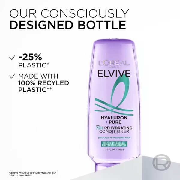 L'Oréal Paris Elvive Hyaluron Pure 72H Rehydrating Conditioner, Oily Hair, 12.6oz - Image 3