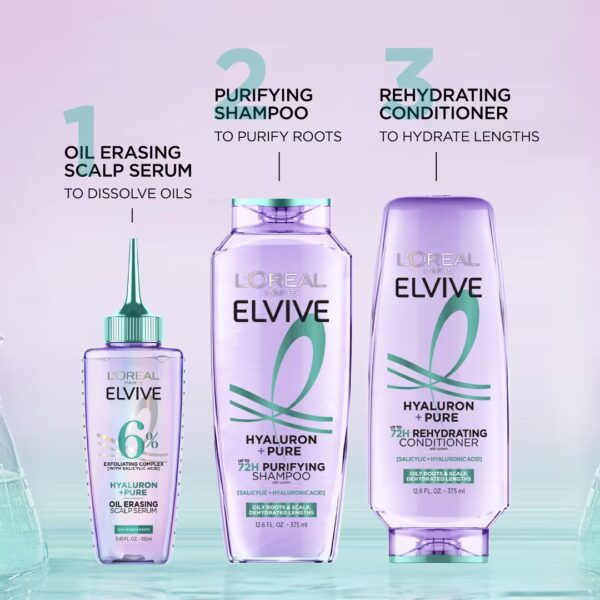 L'Oréal Paris Elvive Hyaluron Pure 72H Rehydrating Conditioner, Oily Hair, 12.6oz - Image 4