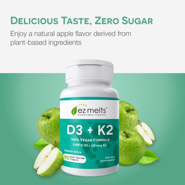 EZ Melts Dissolvable Vitamin D3 K2 5,000 IU, Bone & Joint Support, Sugar-Free, 3-Month Supply - Image 5