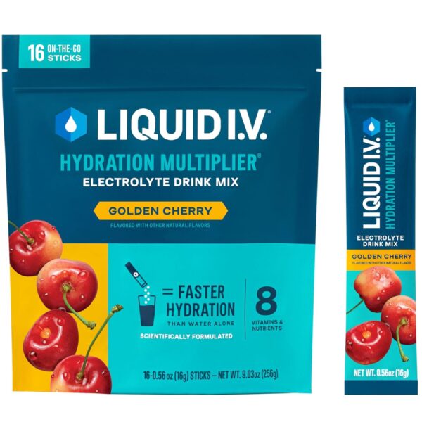 Liquid IV Hydration Multiplier - Golden Cherry | Electrolyte Powder Drink Mix | 1 Pack (16 Servings)