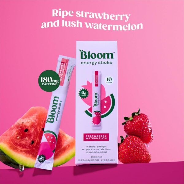 Bloom Nutrition Energy Drink Powder Packets, Sugar Free Energy Drink Mix with L-Theanine, B Vitamins & Natural Caffeine, On the Go Powder Sticks for Natural Energy, 10 Calories ,  Strawberry Watermelon - Image 4