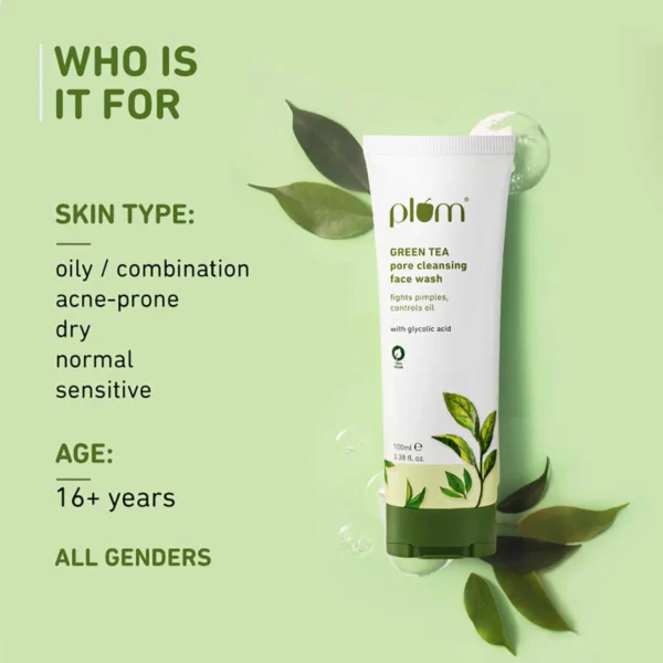 Plum Green Tea Pore Cleansing Face Wash Oily Skin Face Wash For Women & Men, 100 ml, 3.38 oz - Image 3