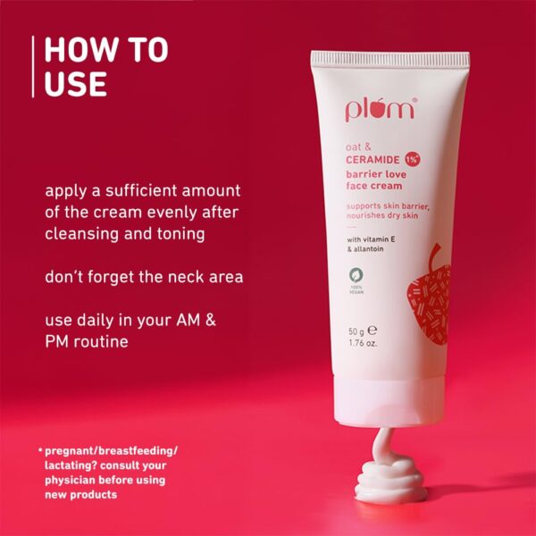 Plum Oat & 1% Ceramide Barrier Love Face Cream | Repairs, Strengthens & Maintains Skin Barrier | Moisturizer with Vitamin E & Allantoin |50 g - Image 7