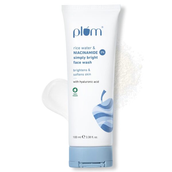 Plum 2% Niacinamide Simply Bright Face Wash With Rice Water | Brightens Skin, Helps Fade Blemishes |  100% Vegan | 50 ml  (Travel Size)