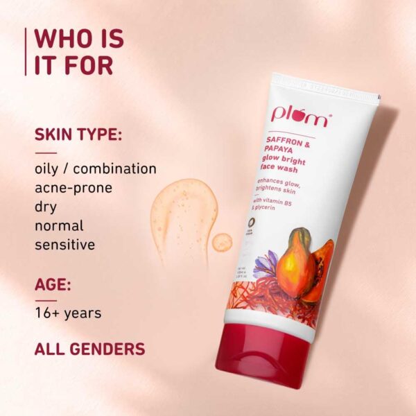 Plum Saffron & Papaya Glow Face Wash | Enhances Skin | With Vitamin B5 | Fights Dull Skin | Non-Drying, Gel-Based, Sulphate-Free Face Wash | For All Skin Types | 100% Vegan - Image 4