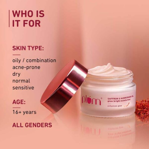 Plum Saffron & Kumkumadi Oil Daily Glow Bright Moisturizing Cream | Quick-Absorbing Day Cream to Brighten Skin, with SPF 35 - Image 4