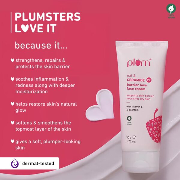 Plum Oat & 1% Ceramide Barrier Love Face Cream | Repairs, Strengthens & Maintains Skin Barrier | Moisturizer with Vitamin E & Allantoin |50 g - Image 6