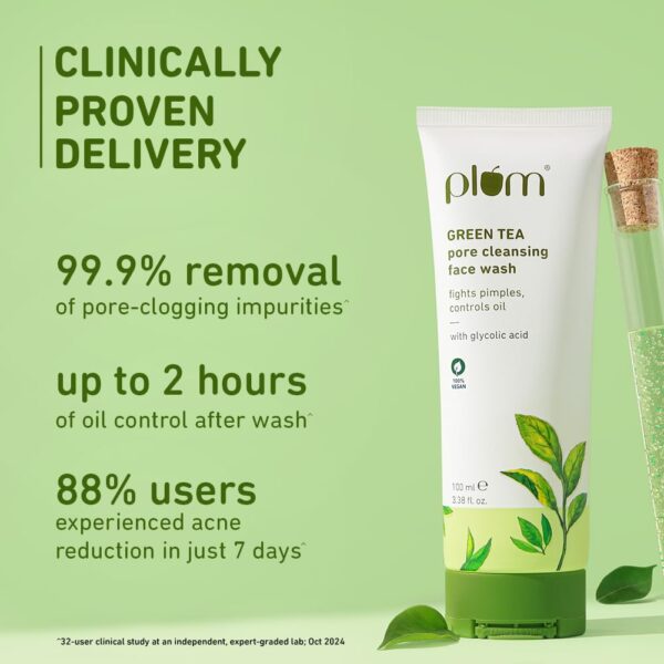 Plum Green Tea Pore Cleansing Face Wash Oily Skin Face Wash For Women & Men, 100 ml, 3.38 oz - Image 5