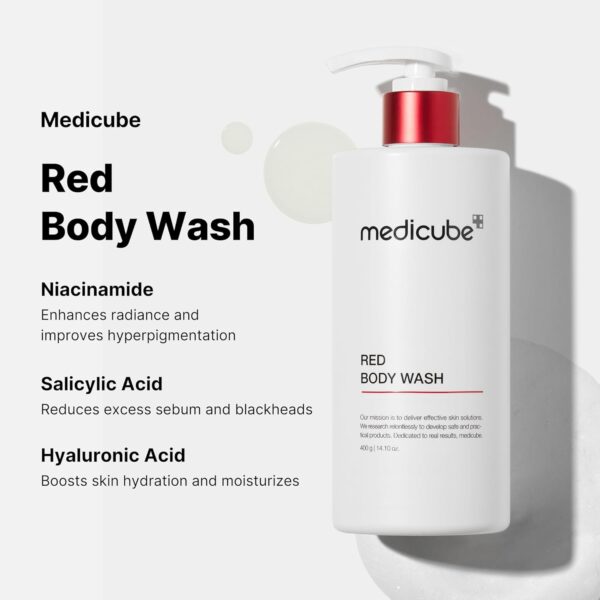 medicube Red Acne Body Wash 14.10 Fl.oz I Low pH and Hydrating Cleanser with Salicylic Acid, Lactic Acid, Niacinamide and Hyaluronic Acid Suitable for Bacne Treatment | Korean Skin Care2 - Image 5