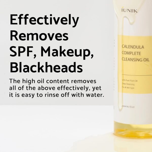 IUNIK Calendula & Jojoba Oil-Infused Vegan Cleansing Oil – Gentle Blackhead Melting & Makeup Remover Facial Cleanser w/ 94% Plant-based Oils Korean Skincare - Image 4