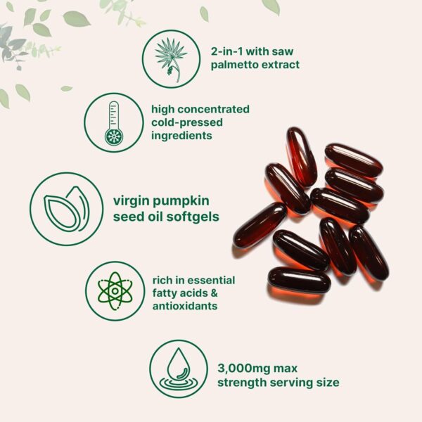 Micro Ingredients Pumpkin Seed Oil with Saw Palmetto, 3000mg Per Serving, 300 Softgels | Cold Pressed, Pure Virgin Oil, Essential Fatty Acids & Phytosterols | Supports Hair, Urinary, Bladder & Prostate Health | Non-GMO - Image 4