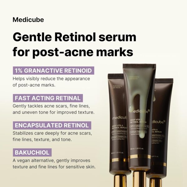 Medicube Deep Reviving Bakuchiol Retinol Facial Serum - Anti-Aging 4th Gen Retinol & Bakuchiol - Targets Fine Lines, Uneven Skin Tone, Blemish Scars - Korean Skin Care, Low Irritant, 1.01 oz - Image 5
