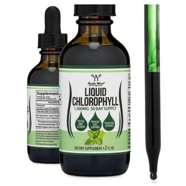 Double Wood Chlorophyll Liquid Drops - Peppermint Flavored, Vegan Safe 2oz