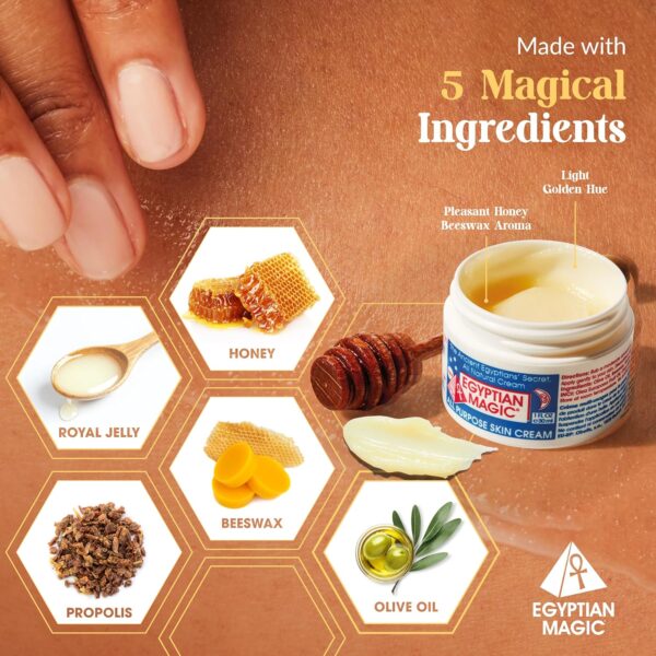 Egyptian Magic All Purpose Skin Cream - Face Moisturizer for Dry Skin Care with Royal Jelly, Honey & Olive Oil, Scar & Stretch Mark, Calming Body Balm, Travel Size, 0.25oz Jar - Image 4