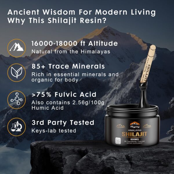 Shilajit Pure Himalayan Organic Shilajit Resin, 800mg Gold Grade Natural Shilajit for Men & Women, with 85+ Fulvic Acid & Trace Minerals, Energy Boost, Immune Support, 30 Grams - Image 5