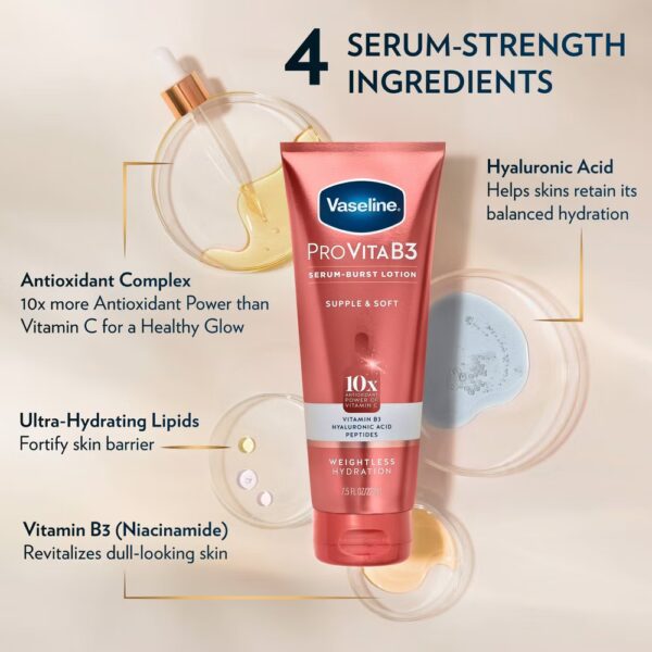 Vaseline Pro VitaB3 Serum Burst Lotion with Niacinamide, Hyaluronic Acid and Peptides, 7.5 fl oz - Image 4