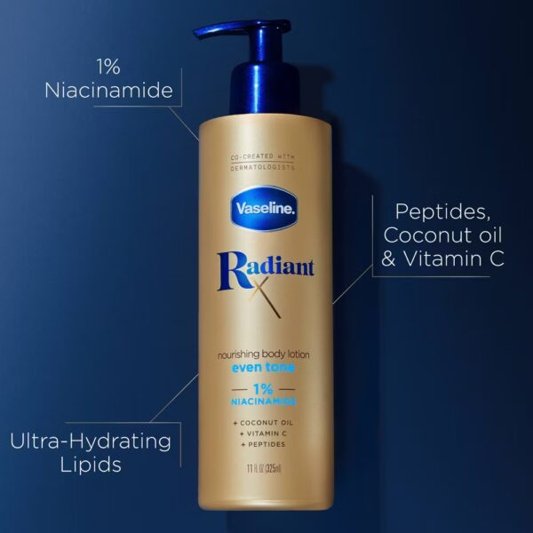 Vaseline Radiant X Even Tone Body Lotion with Niacinamide and Peptides, 11 oz - Image 4