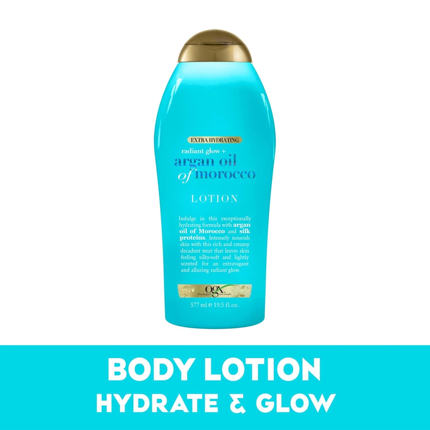 OGX Radiant Glow + Argan Oil of Morocco Extra Hydrating Body Lotion for Dry Skin, Nourishing Creamy Body & Hand Cream for Silky Soft Skin, 9.5 Ounce - Image 3