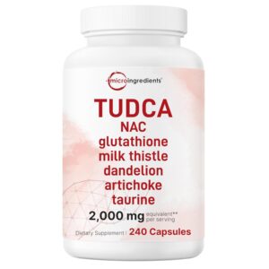Micro Ingredients TUDCA 2,000mg Equivalent, 240 Capsules | Liver Support Supplement | 7-in-1 Complex with NAC, Glutathione, Milk Thistle, Dandelion, Artichoke, & Taurine | Antioxidant, Digestion Health Support
