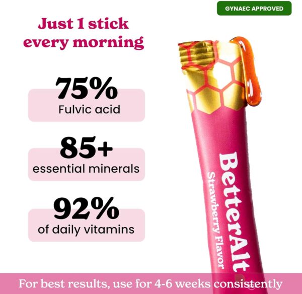 BetterAlt SHE-Lajit Strawberry Honeysticks|Shilajit for Women with Shatavari & Saffron for hormonal Balance & Energy Boost|Tasty Shilajit Honeysticks with Goodness of Pure Himalayan Shilajit|30 Sticks - Image 7