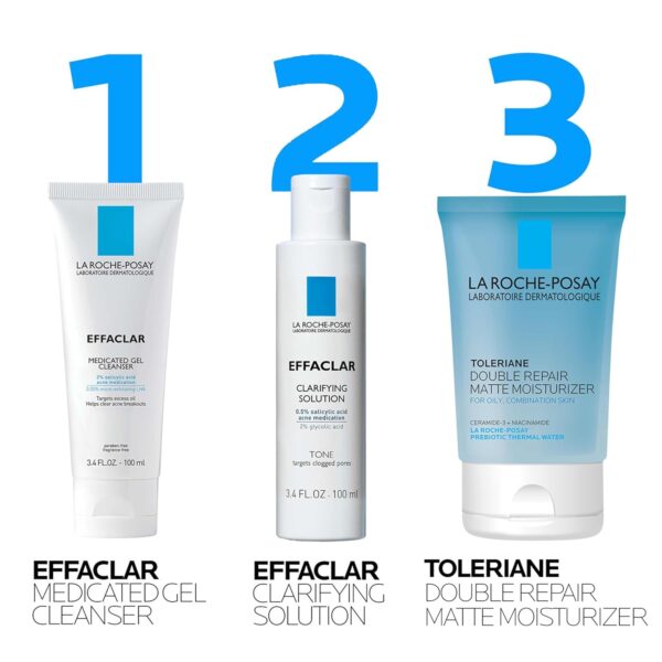La Roche Posay Effaclar Daily Acne Essentials Kit, Acne Treatment System, Salicylic Acid Acne Cleanser, Pore Refining Toner, & Matte Face Moisturizer for Oily Skin & Combination Skin, Oil-Free, 2 Month Supply - Image 8