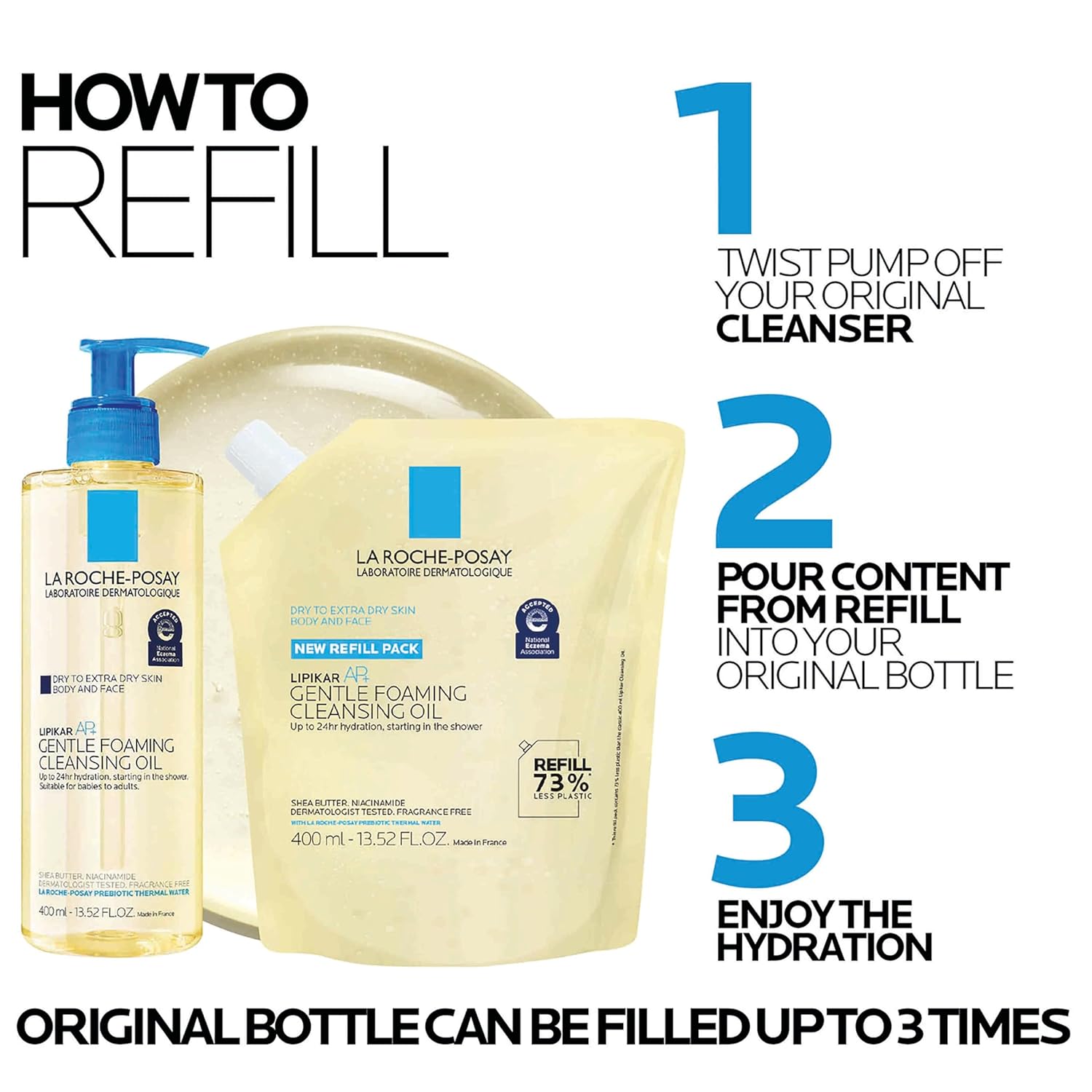 La Roche-Posay Lipikar AP+ Gentle Foaming Cleansing Oil, Gentle Oil Cleanser for Face and Body Formulated with Niacinamide, Long-Lasting 24-hour Hydration, 400ml - Image 11