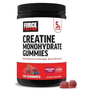 Force Factor Creatine Monohydrate Gummies, 5g Dose for Men & Women to Support Muscle, Strength, Recovery, Cognitive Health & Memory, Mixed Berry, 150 Gummies