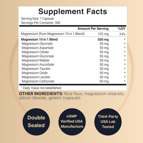 Nature Bell Magnesium Complex 500mg, 300 Capsules - Image 5