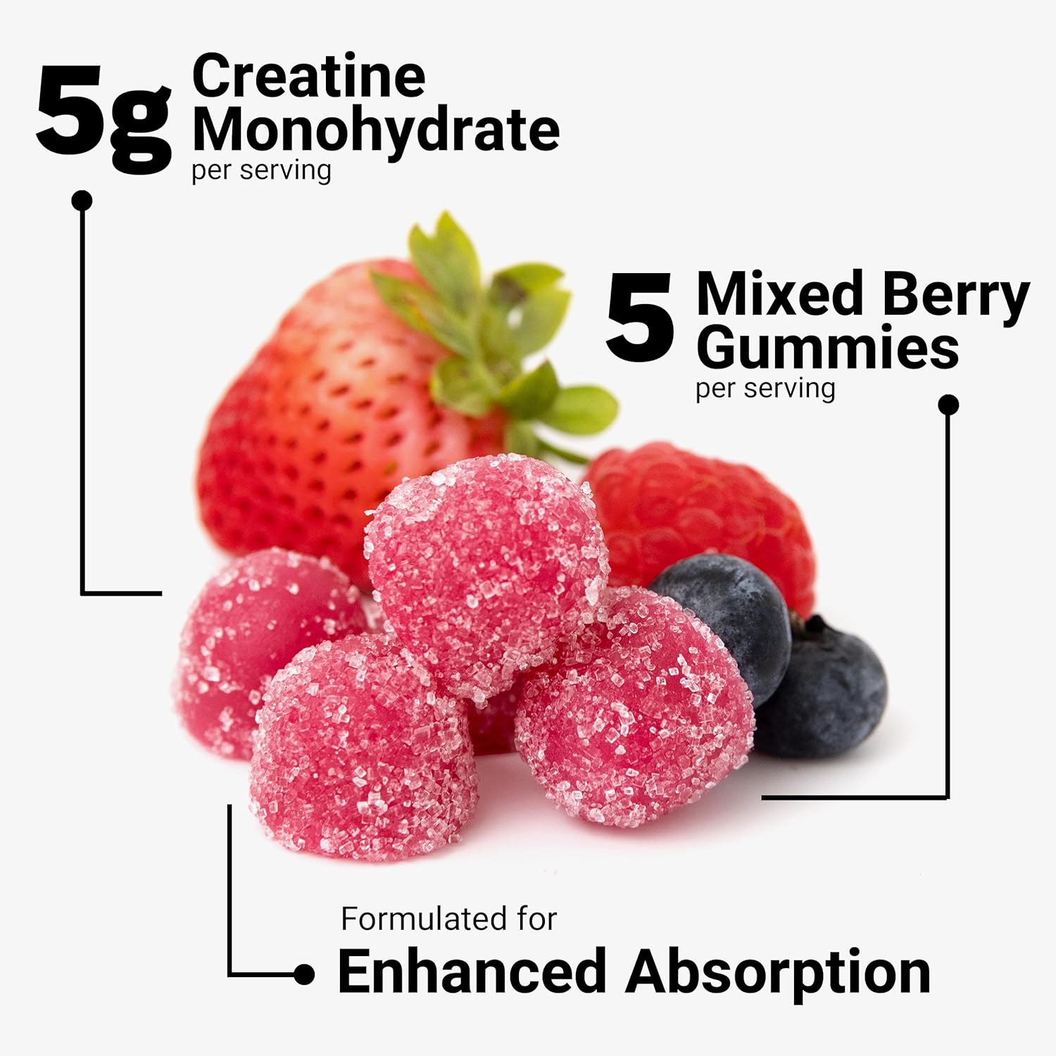 Force Factor Creatine Monohydrate Gummies, 5g Dose for Men & Women to Support Muscle, Strength, Recovery, Cognitive Health & Memory, Mixed Berry, 150 Gummies - Image 4