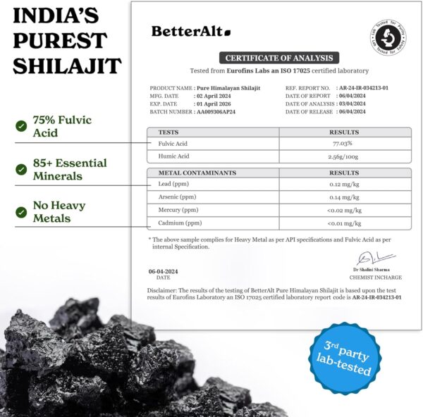 Better Alt Pure Himalayan Shilajit Resin | High Potency for Men & Women | 75 Servings for Stamina and Muscle Building, 85+ Trace Minerals, 75% Fulvic Acid, with Lab Test Report, 400mg - Image 7