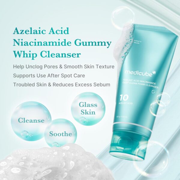 medicube Azelaic Acid Gummy Whip Cleanser | Cleansing Foam For Troubled Skin | Use After Spot Care & Excess Sebum Control | Niacinamide, Glycerin | - Image 3