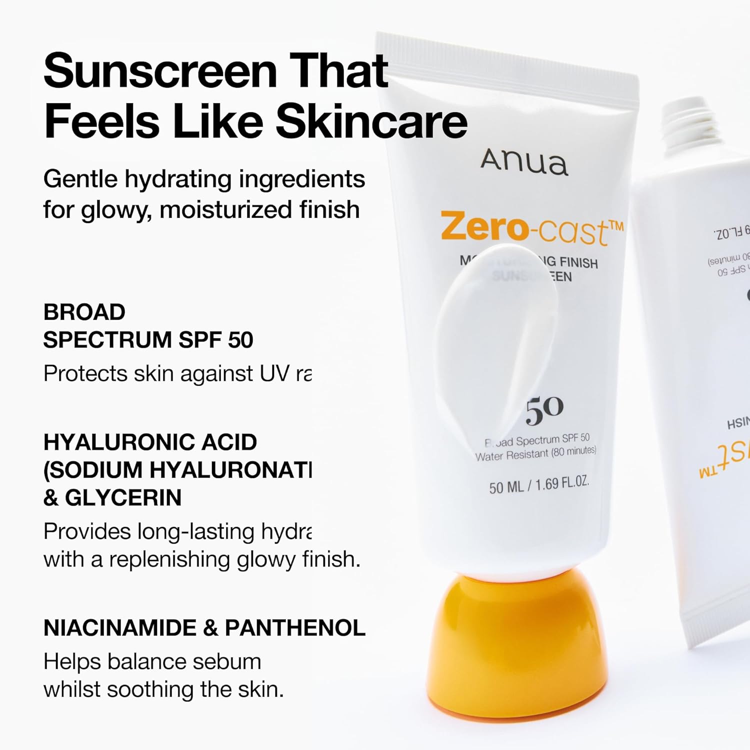 Anua Zero-Cast Moisturizing Finish Sunscreen,SPF 50, Glow Natural Sunscreen,No White cast, Hyaluronic Acid, Niacinamide sun block for face,Oil-Free, Oxybenzone free, Travel Essential (50ml/1.69fl.oz) - Image 4
