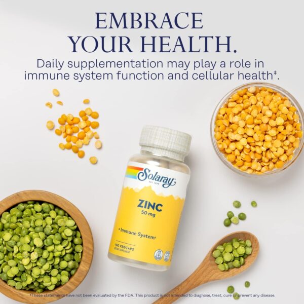 Solaray Zinc 50mg Immune Support Capsules, 100 Count, Vegan, Pumpkin Seed - Image 3