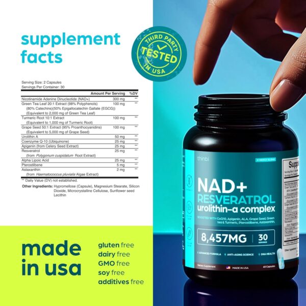NAD Supplement 8,457 mg Extra Strength Liposomal, Green Tea + Astaxanthin for Women & Men, Resveratrol, CoQ10, Alpha Lipoic Acid - Image 7