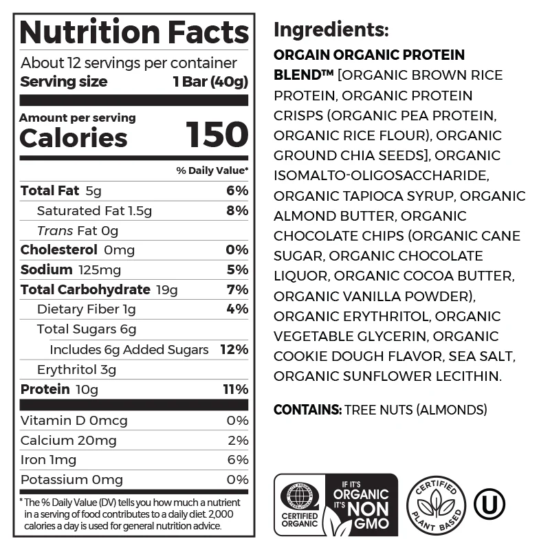 Orgain Organic Protein Bar - Chocolate Chip Cookie Dough - Image 3