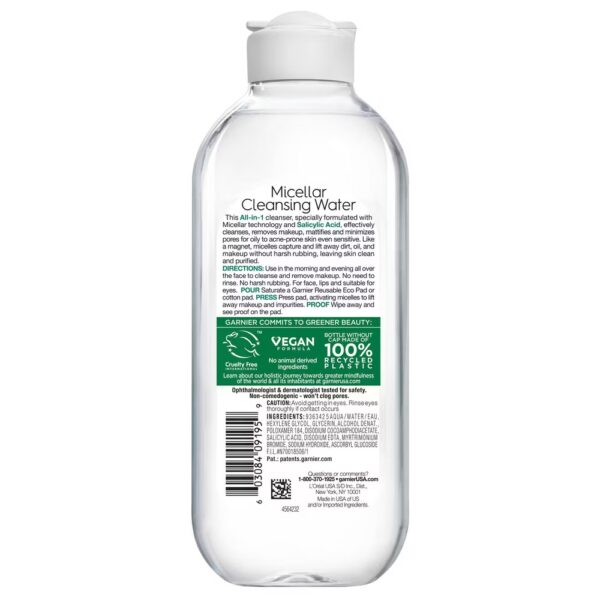 Garnier Micellar Water Purifying Facial Cleanser with Salicylic Acid Makeup Remover - 13.5 fl oz - Image 3