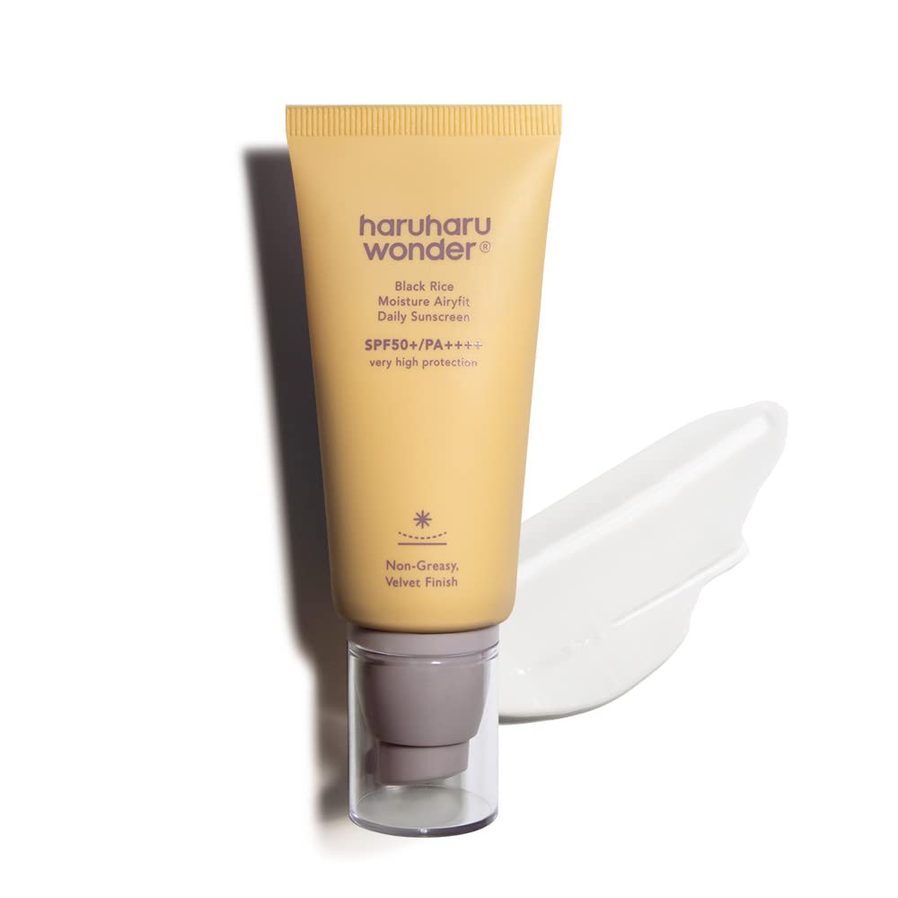 Haruharu Wonder Black Rice Daily Sunscreen, Moisture Airyfit, 1.69oz | No White Cast | Velvet Finish | Hydrating | Moisturizing | Korean Skin Care | Vegan | Clean Beauty
