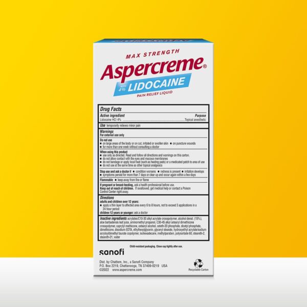 Aspercreme Odor Free Max Strength Lidocaine Pain Relief Liquid with Roll-On No Mess Applicator, 2.5 oz. - Image 3