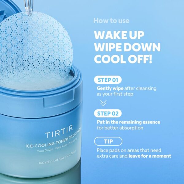 TIRTIR Ice-Cooling Icing Toner Pads | -3.76°C Instant Cool Down for Pore Reducing and Hydrating Korean Skincare (120 Pads) - Image 7