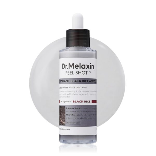 Dr Melaxin Peel Shot Glow Black Rice Peeling Ampoule, Soft Exfoliating Face and Body Scrub Dead Skin Cells, Blackheads Remover for All Skin Types korean skin care 80ml
