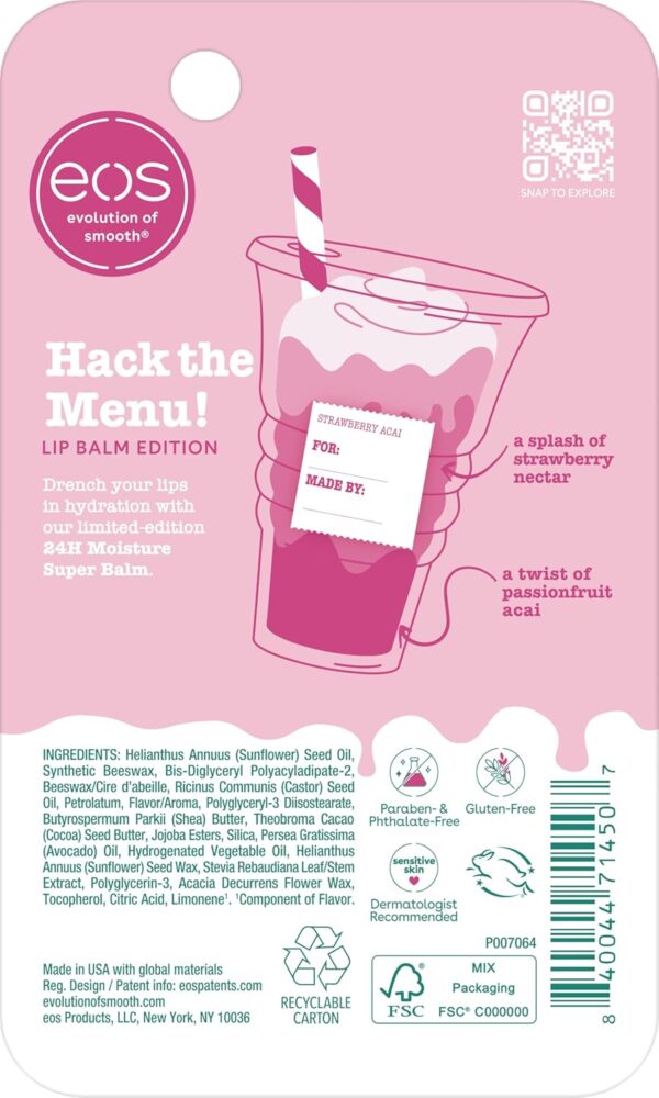 eos 24H Moisture Super Balm - Strawberry Acai, Lip mask, Moisturizing, Lip Treatment, Limited-Edition Skincare, 0.35 fl oz - Image 3