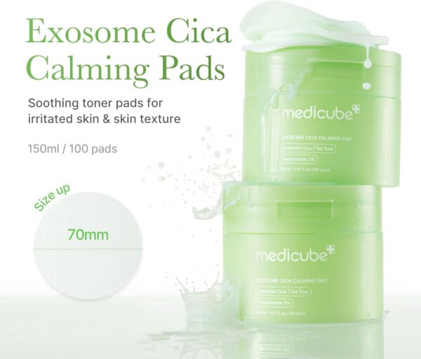 medicube Exosome CICA Tea Tree Calming Toner Pads for Sensitive Skin with Centella Asiatica Help Reduce Redness & breakouts. Low-irritating & Hydrating Daily Care, Korean Skincare, Vegan (100 Pads) - Image 3